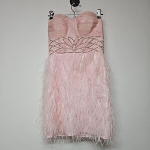 Elegant Pink Strapless Feather Dress By Interlude USA Size 2